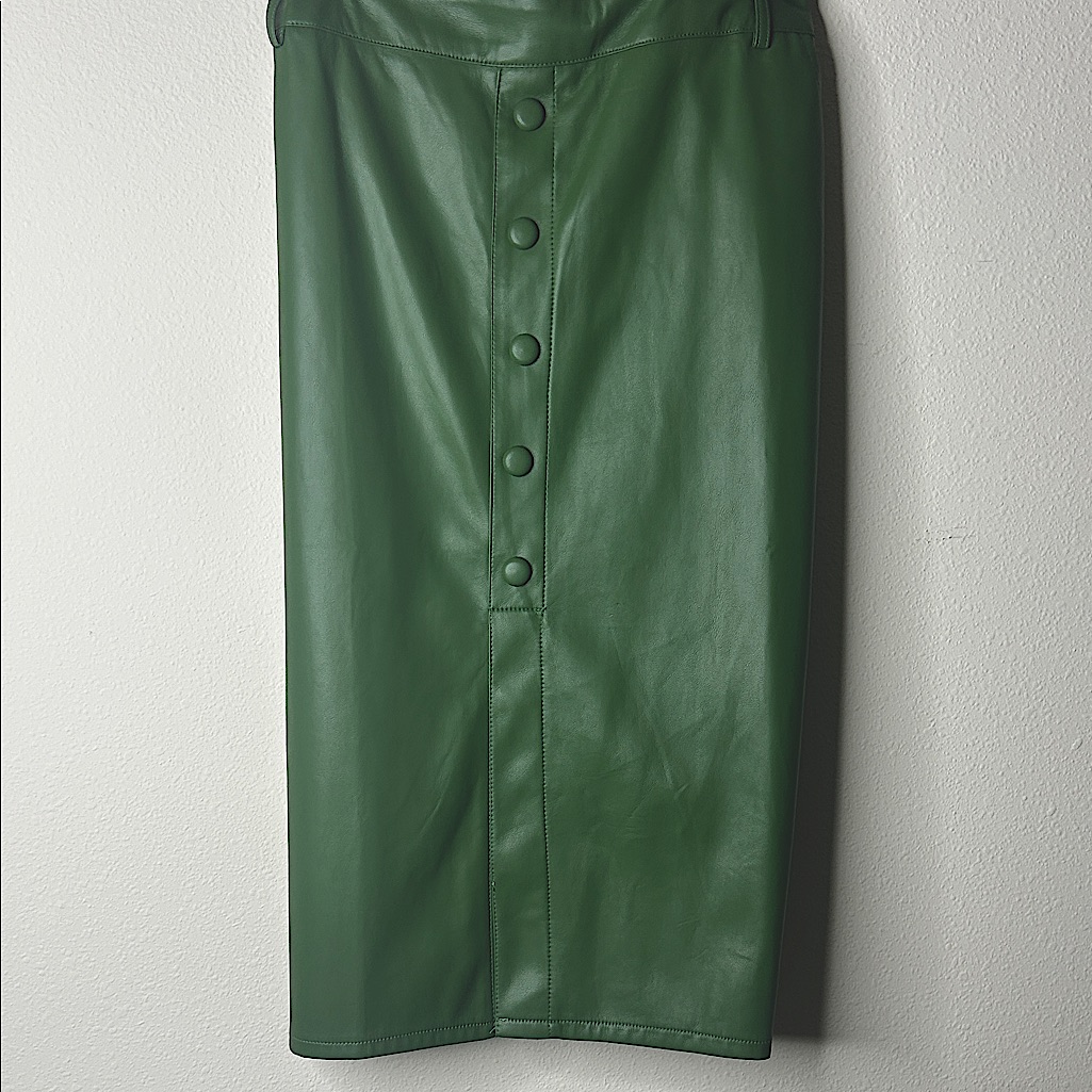 Nancy Gonzalez Forest Green Leather Pencil Skirt